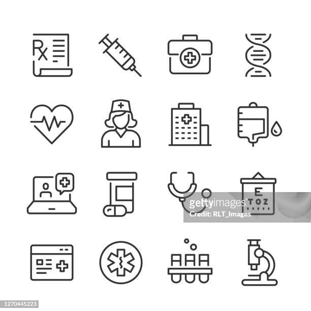 ilustraciones, imágenes clip art, dibujos animados e iconos de stock de iconos de healthcare & medicine — serie monoline - recetas