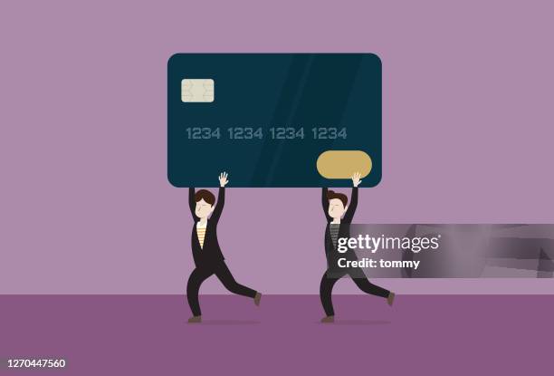 business people run with a credit card - money to burn stock illustrations