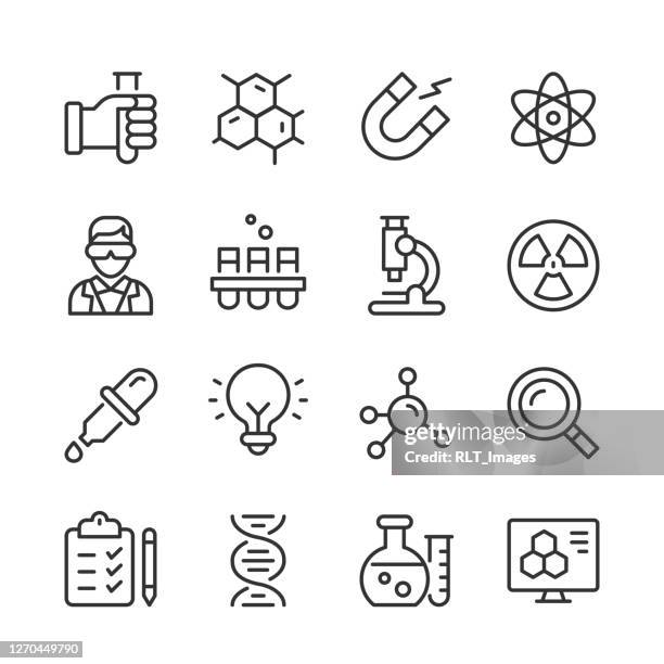 stockillustraties, clipart, cartoons en iconen met science icons - monoline series - onderzoeken