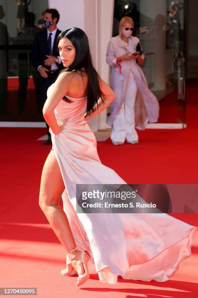 Georgina Rodriguez walks the red carpet ahead of the movie "The Human Voice" and "Quo Vadis, Aida?" at the 77th Venice Film Festival at on September...