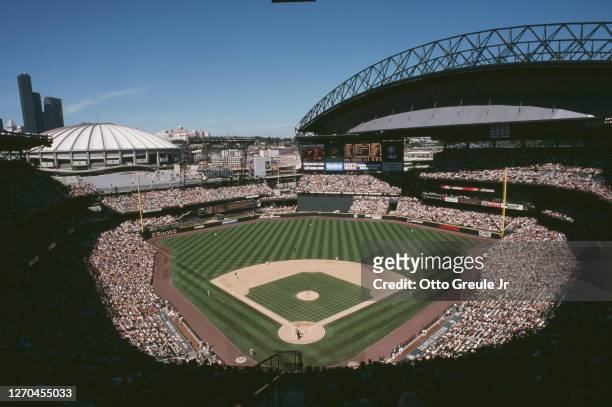 General view of Safeco Field and the baseball diamond with the Baltimore Orioles batting against the Seattle Mariners during their Major League...