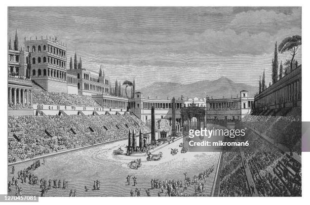 old engraved illustration of stadium circus maximus in ancient rome - ancient greece stock pictures, royalty-free photos & images