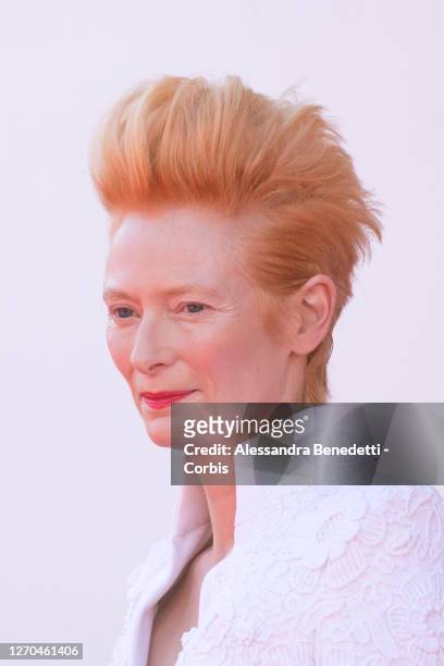 Tilda Swinton walks the red carpet ahead of the movie "The Human Voice" and "Quo Vadis, Aida?" at the 77th Venice Film Festival at on September 03,...