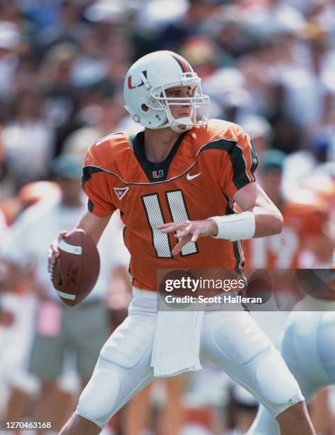 Ken Dorsey, Quarterback for the University of Miami Hurricanes during the NCAA Big East Conference college football game against the Virginia Tech...