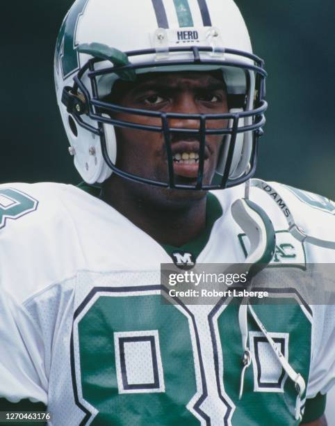 Randy Moss, Wide Receiver for the Marshall University Thundering Herd during the NCAA Mid-American Conference college football game against the...