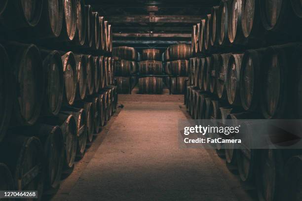 de vaten van de wijn in cognac, frankrijk - cognac stockfoto's en -beelden