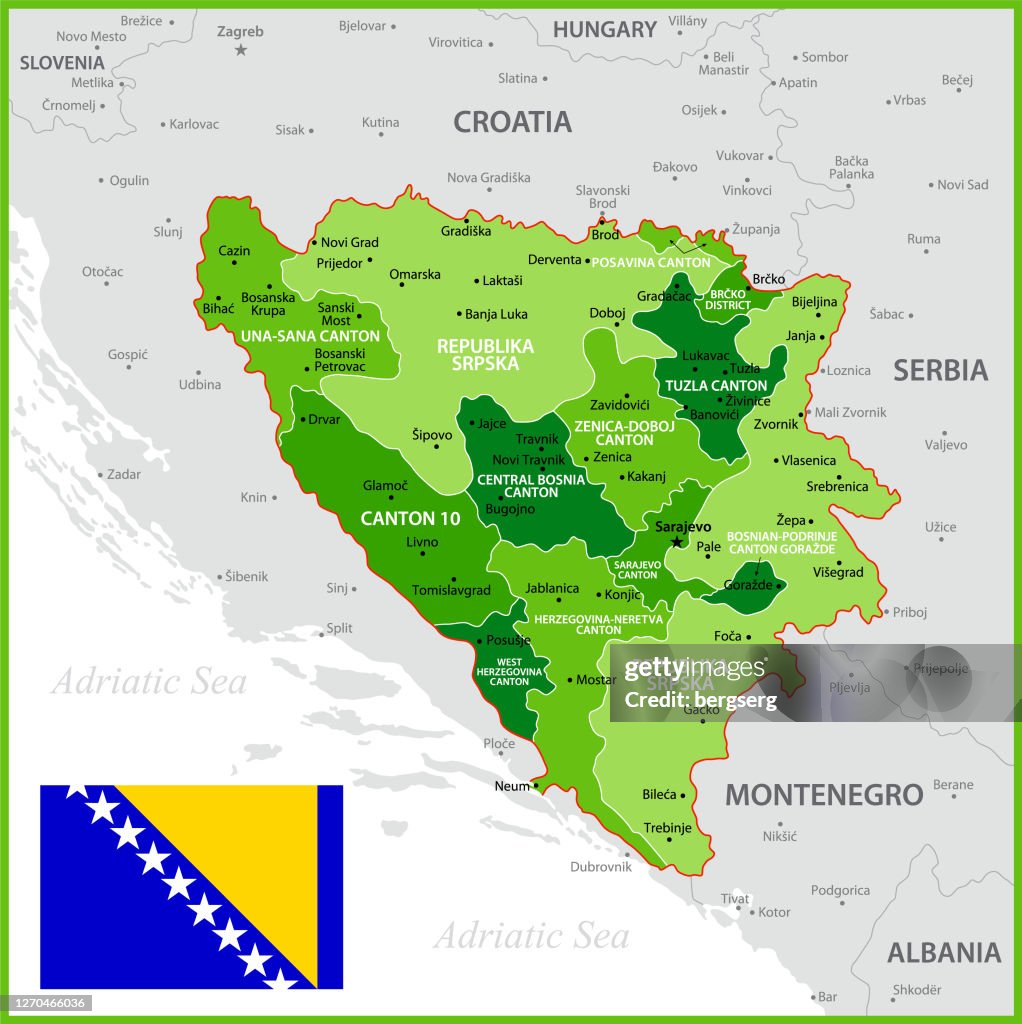 Karte Von Bosnien Und Herzegowina Politische Karte Mit Regionen ...
