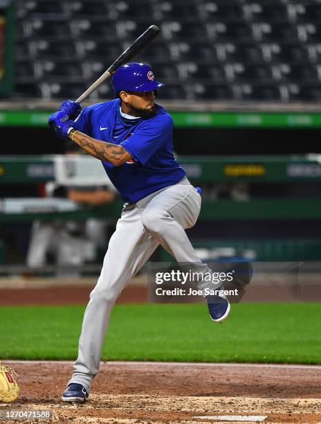 Jose Martinez of the Chicago Cubs in action during the game against the Pittsburgh Pirates at PNC Park on September 2, 2020 in Pittsburgh,...