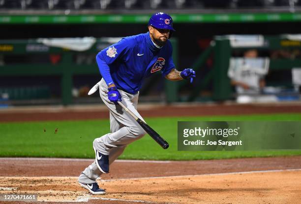 Jose Martinez of the Chicago Cubs in action during the game against the Pittsburgh Pirates at PNC Park on September 2, 2020 in Pittsburgh,...