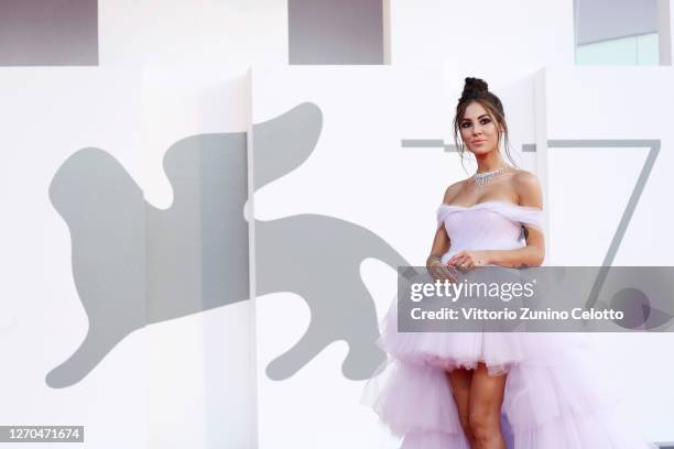 Giulia De Lellis walks the red carpet ahead of the movie "Amants" at the 77th Venice Film Festival at on September 03, 2020 in Venice, Italy.