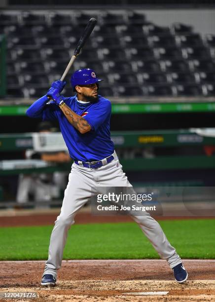 Jose Martinez of the Chicago Cubs in action during the game against the Pittsburgh Pirates at PNC Park on September 2, 2020 in Pittsburgh,...