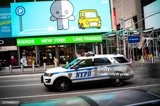 Car patrols the streets at Times Square on September 3, 2020 in New York, NY. The President Donald Trump has ordered to the federal government to...