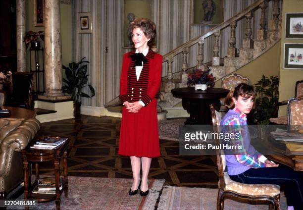 American First Lady Nancy Reagan makes a guest appearance on an episode of the television show 'Diff'rent Strokes', Los Angeles, California, March...