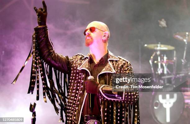 Rob Halford of Judas Priest performs during 107.7 The Bone - Bone Bash VI at Shoreline Amphitheatre on July 2, 2005 in Mountain View, California.