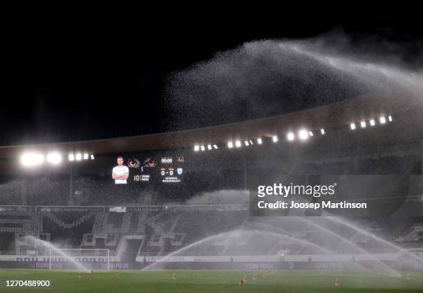 General view inside the stadium prior to the UEFA Nations League group stage match between Finland and Wales at Helsingin Olympiastadion on September...
