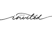 You're invited elegant black calligraphy. Hand drawn vector linear lettering. Modern typography.