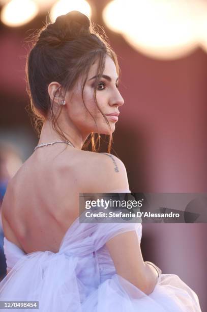 Giulia De Lellis walks the red carpet ahead of the movie "Amants" at the 77th Venice Film Festival at on September 03, 2020 in Venice, Italy.