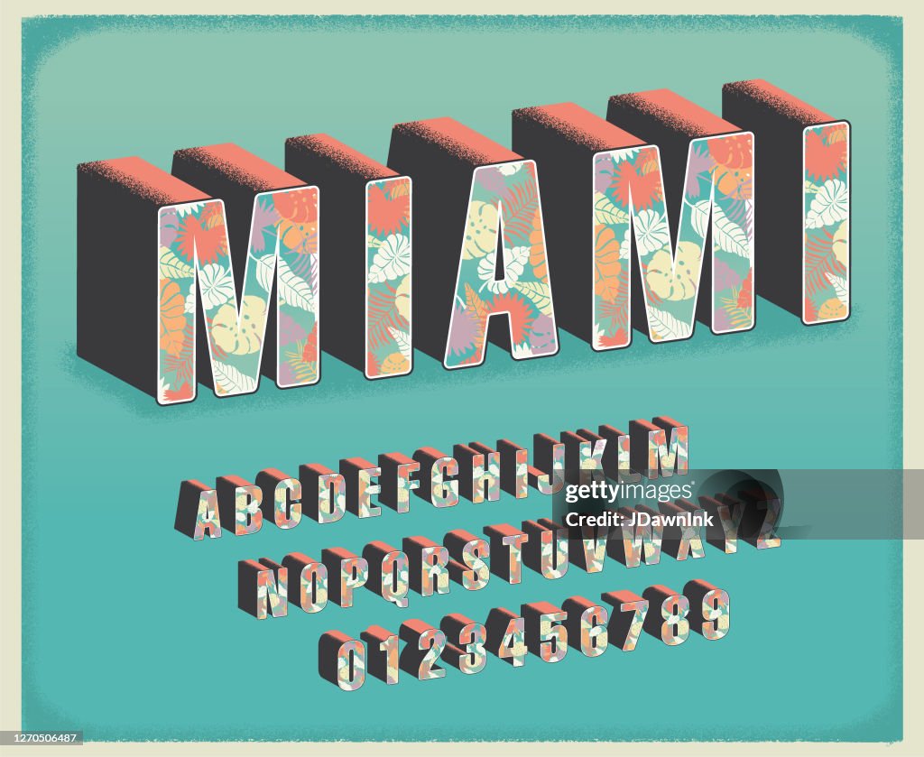 Miami tropical floral travel postcard font alphabet set