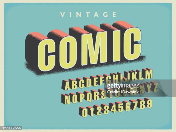 vintage comic book font alphabet set - three dimensional stock illustrations