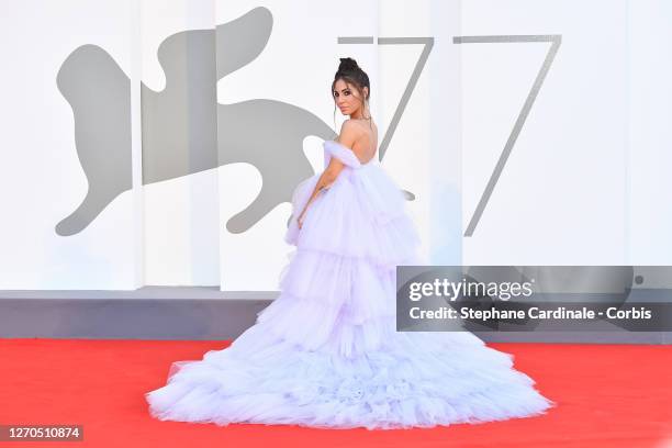 Giulia De Lellis walks the red carpet ahead of the movie "Amants" at the 77th Venice Film Festival at on September 03, 2020 in Venice, Italy.