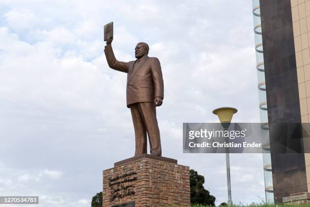 Statue of Sam Nujoma, the Namibian revolutionary, anti-apartheid activist and politician who served three terms as the first President of Namibia,...
