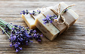 Bars of handmade soap with lavender