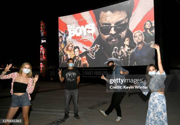 Erin Moriarty, Antony Starr, Jack Quaid and Karen Fukuhara attend Amazon Prime Video's "The Boys" Season 2 Drive-In Premiere & Fan Screening on...