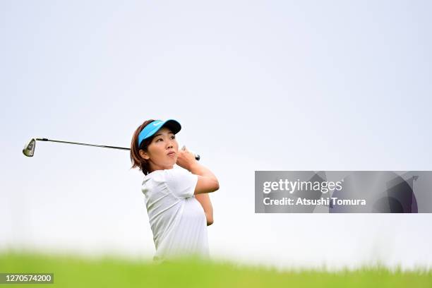 Rumi Yoshiba of Japan hits her second shot on the 17th hole during the first round of the GOLF5 Ladies Tournament at the GOLF5 Country Mizunami...