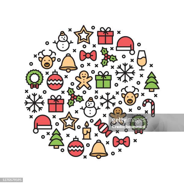 line christmas icon circle background - mitten glove stock illustrations