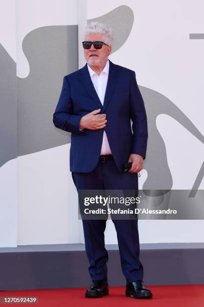 Pedro Almodovar walks the red carpet ahead of the movie "The Human Voice" at the 77th Venice Film Festival at on September 03, 2020 in Venice, Italy.