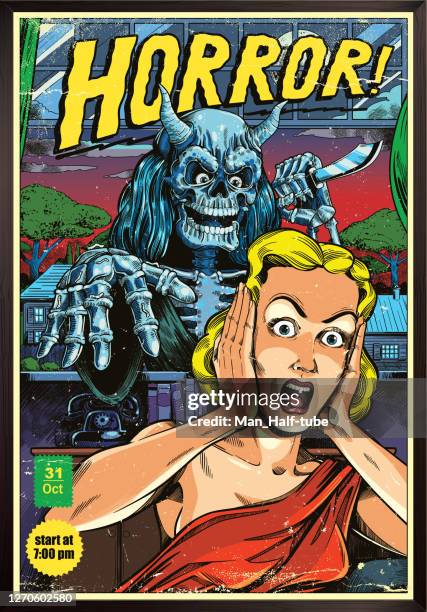 horror poster - woman cartoon stock illustrations