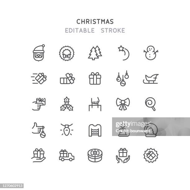 christmas thin line vector icons editable stroke - wine list stock illustrations