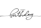 Happy Birthday greeting card with vector lettering design. Hand drawn modern pen calligraphy.