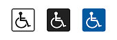 Disabled set vector icon in flat style. Handicap line symbol. Disable blue logo
