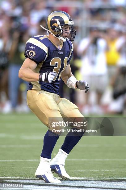 Adam Archuleta of the St. Louis Rams in position during a NFL football game against the Philadelphia Eagles on September 9, 2001 at Veterans Stadium...