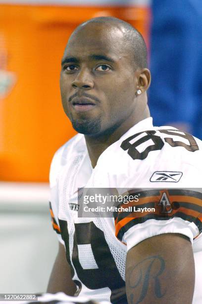 Richard Alston of the Cleveland Browns looks on during a NFL football game against the Baltimore Ravens on November 7, 2004 at M & T Bank Stadium in...