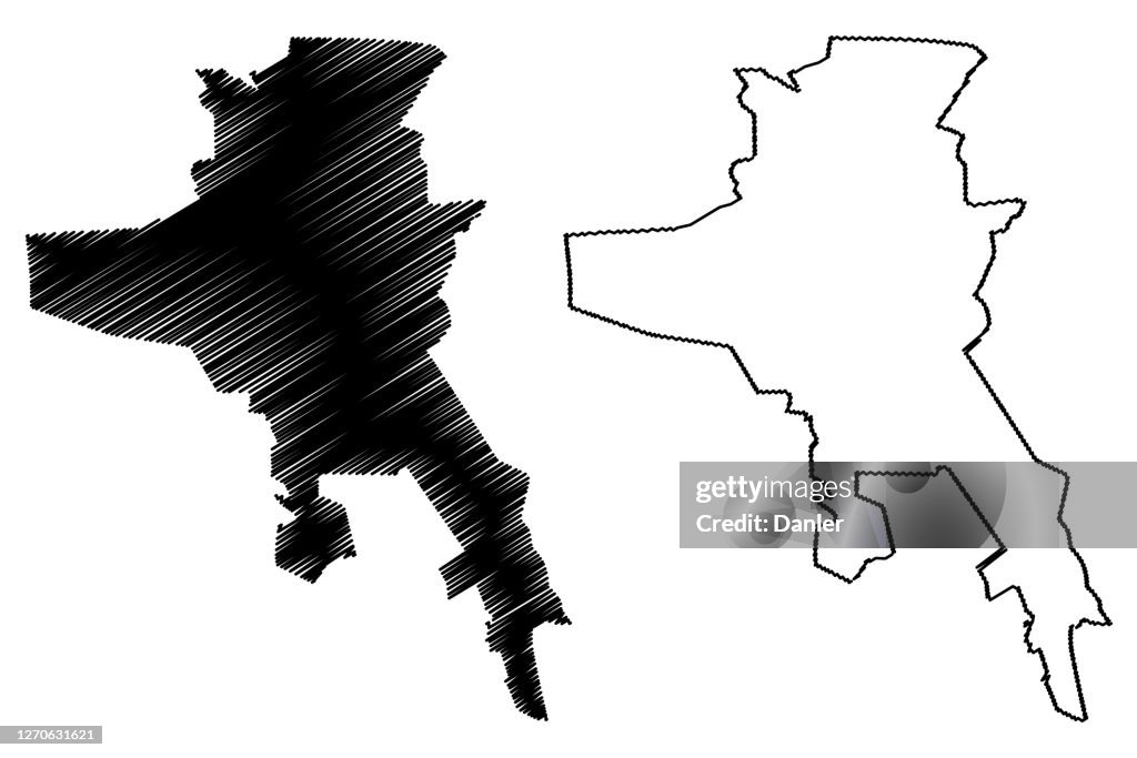Rasht City (Repubblica Islamica dell'Iran, Persia, Provincia di Gilan) mappa illustrazione vettoriale, schizzo scarabocchio Città di Resht e Mappa rast