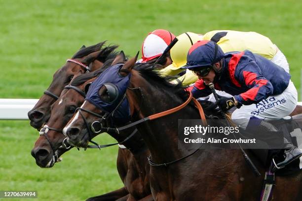 Jim Crowley riding Laafy win The Victoria Racing Club Handicap at Ascot Racecourse on September 04, 2020 in Ascot, England. Owners are allowed to...