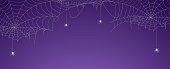 Halloween spider web banner with spiders, cobweb background