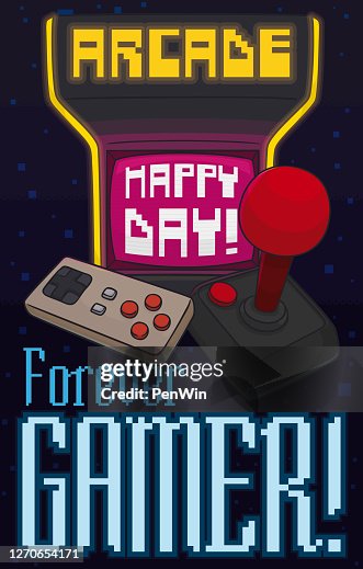 Retro Arcade Machine Controller And Joystick Promoting Gamer Day High ...