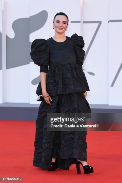 Arisa walks the red carpet ahead of the movie "Padrenostro" at the 77th Venice Film Festival at on September 04, 2020 in Venice, Italy.