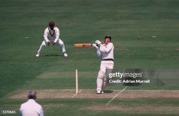 Graeme Wood of Australia is hit by a bouncer from Malcolm Marshall of the West Indies during a World Cup match at Lord's in London. \ Mandatory...