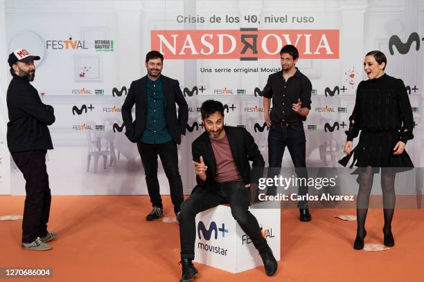 Sergio Sarria, Luismi Perez, director Marc Vigil, Miguel Esteban and actress Leonor Watling attend 'Nasdrovia' premiere at Palacio de Congresos...