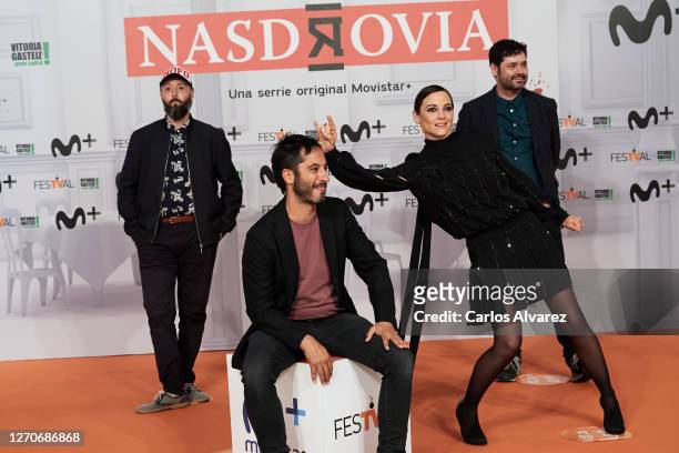 Sergio Sarria, director Marc Vigil, actress Leonor Watling and Luismi Perez attend 'Nasdrovia' premiere at Palacio de Congresos Europa during the...