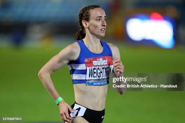 In this handout image provided by British Athletics, Laura Weightman of Great Britain takes part in the Women's 1500 Metres during day one of Muller...