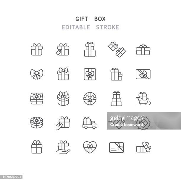 geschenk-box-linie-symbole editierbaren strich - geschenkkarton stock-grafiken, -clipart, -cartoons und -symbole