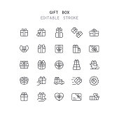 Gift Box Line Icons Editable Stroke