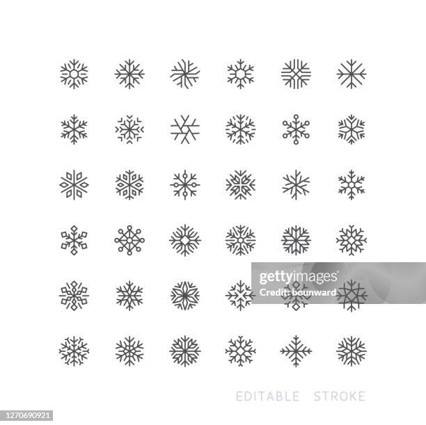 ilustraciones, imágenes clip art, dibujos animados e iconos de stock de snowflake line icons trazo editable - snowflake shape