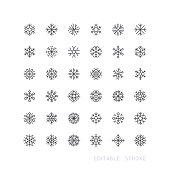 Snowflake Line Icons Editable Stroke