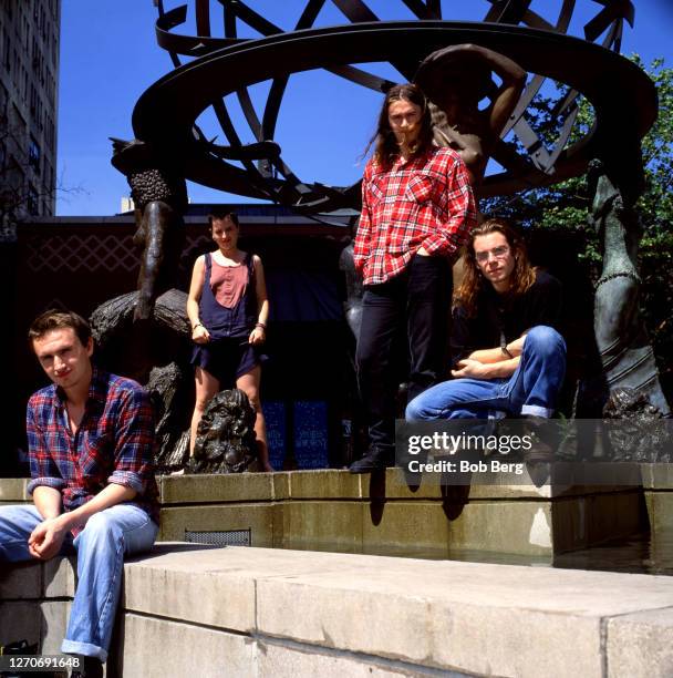 Drummer Fergal Lawler, lead singer Dolores O'Riordan , guitarist Noel Hogan and bassist Michael Hogan of the Irish rock band The Cranberries pose for...